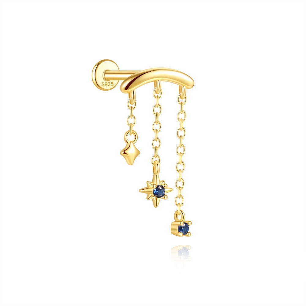 S925 Gold Dangle Earring with Blue zirconia
